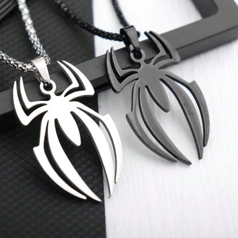 Gothic Spider Shape Necklace Stainless Steel Pendant Choker Chain Men Cosplay Jewelry Halloween Party Props Gift Accessories