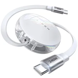 LISEN New Design Retractable TYPE C to TYPE C Cable 60W 3A Fast Charge White for Apple Huawei Android Type-C 1 Meters 