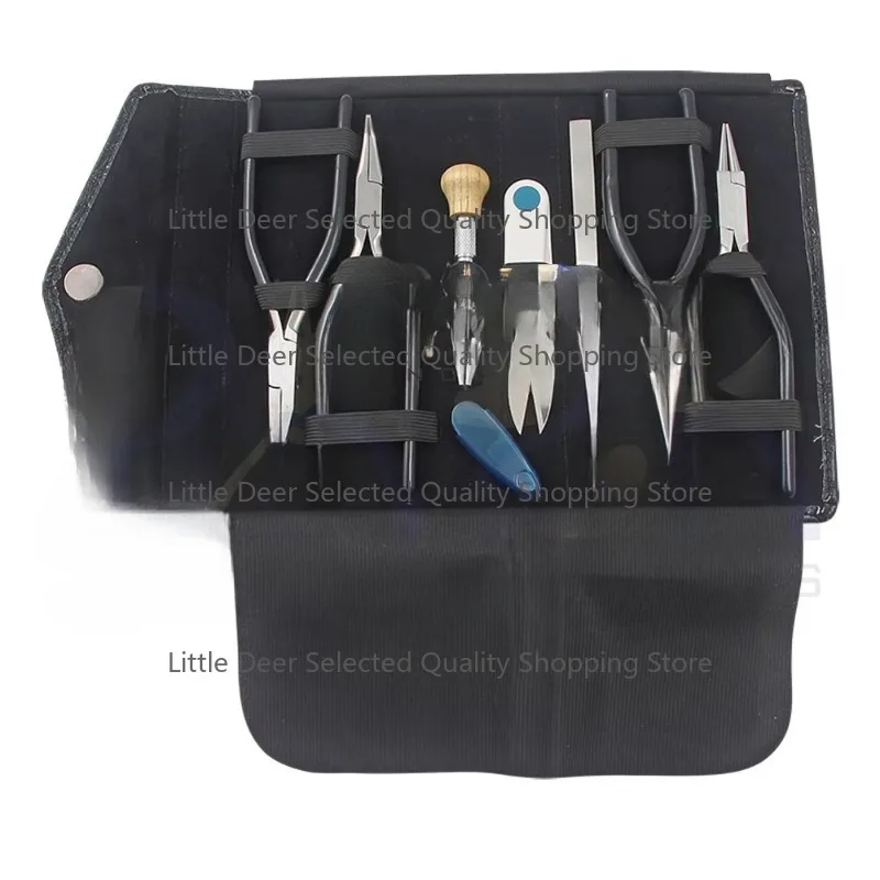 7 pieces jewelry Beading Tools Kit Chain, Bent Chain, Flat, Round Nose Plier 150mm, Pin Vise, Beading Tweezers 8in & Thread Snip