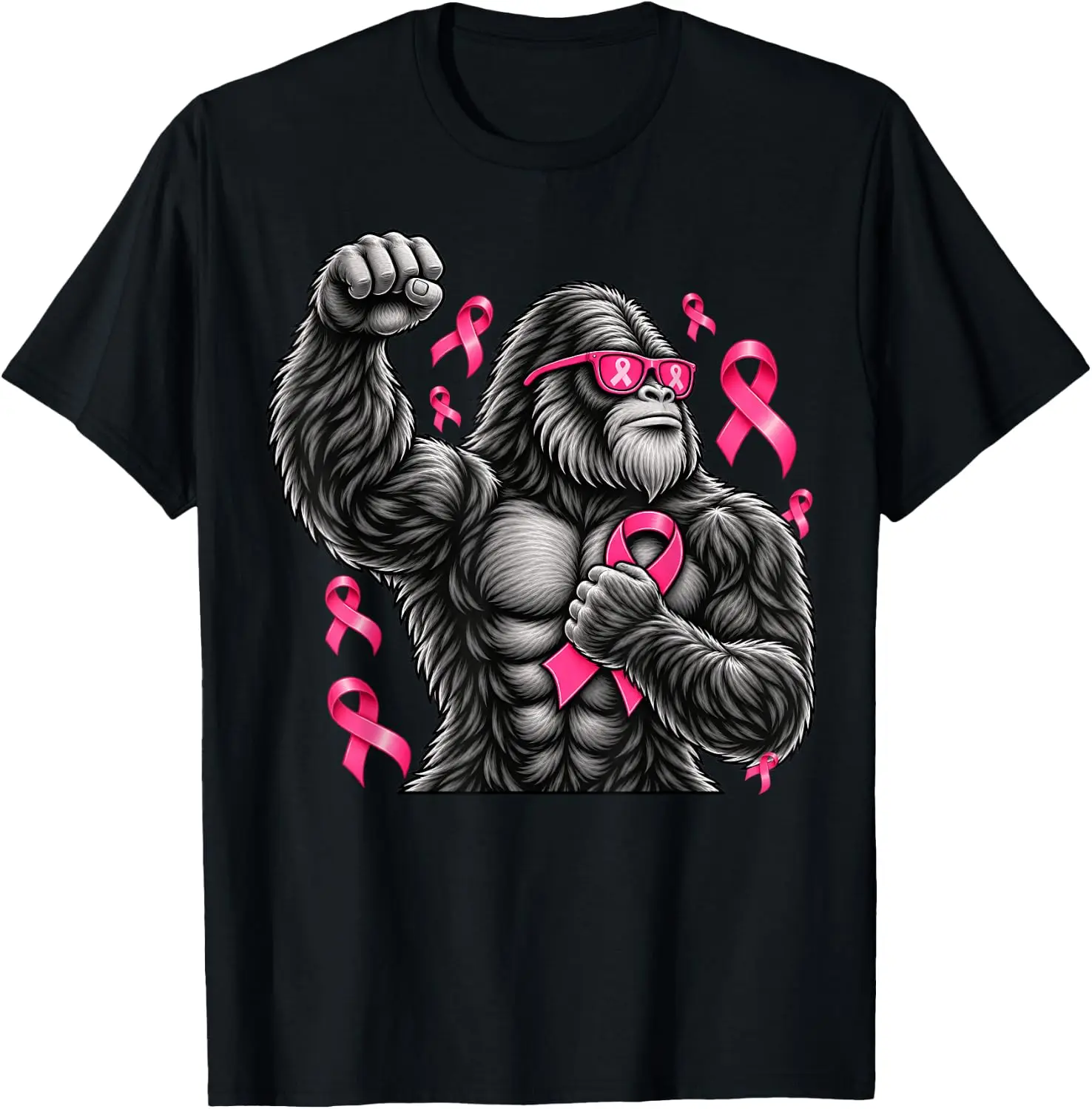 Bigfoot Pink Ribbon Breast Cancer Awareness Women Men Kids T-Shirt Premium heavyweight pure cotton—stylish, versatile, and unisex; a perfect Christmas gift suitable for year-round wear.