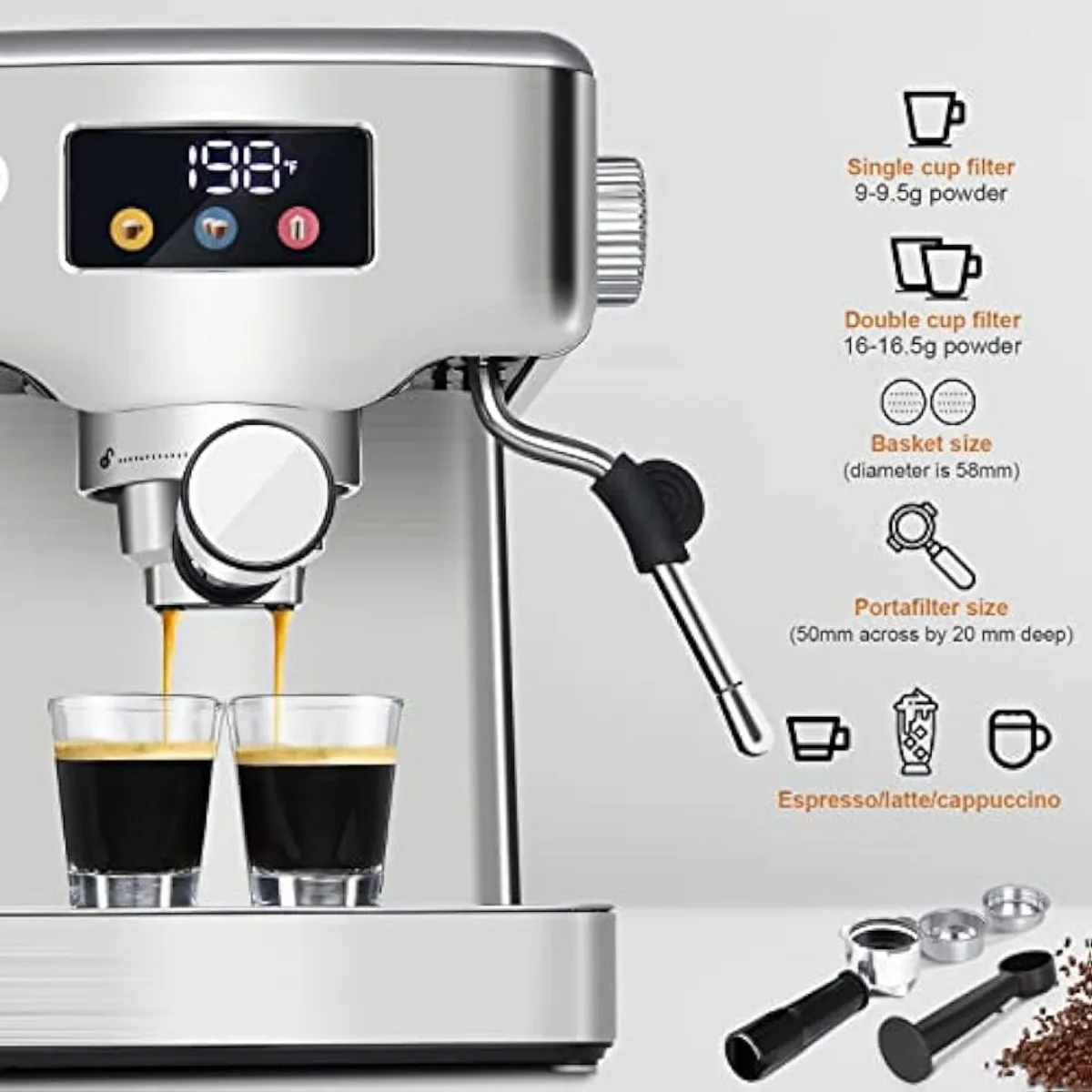 Máquina de Espresso de acero inoxidable con Espumador de leche para capuchino, Latte, pantalla táctil, 20 Bar, nuevo, EE. UU.