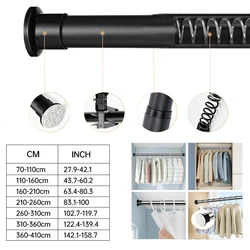 Black Spring Tension Shower Curtain Rod Adjustable No Drilling Anti-Rust Non-Slip Curtain Pole Stainless Steel for Bathroom