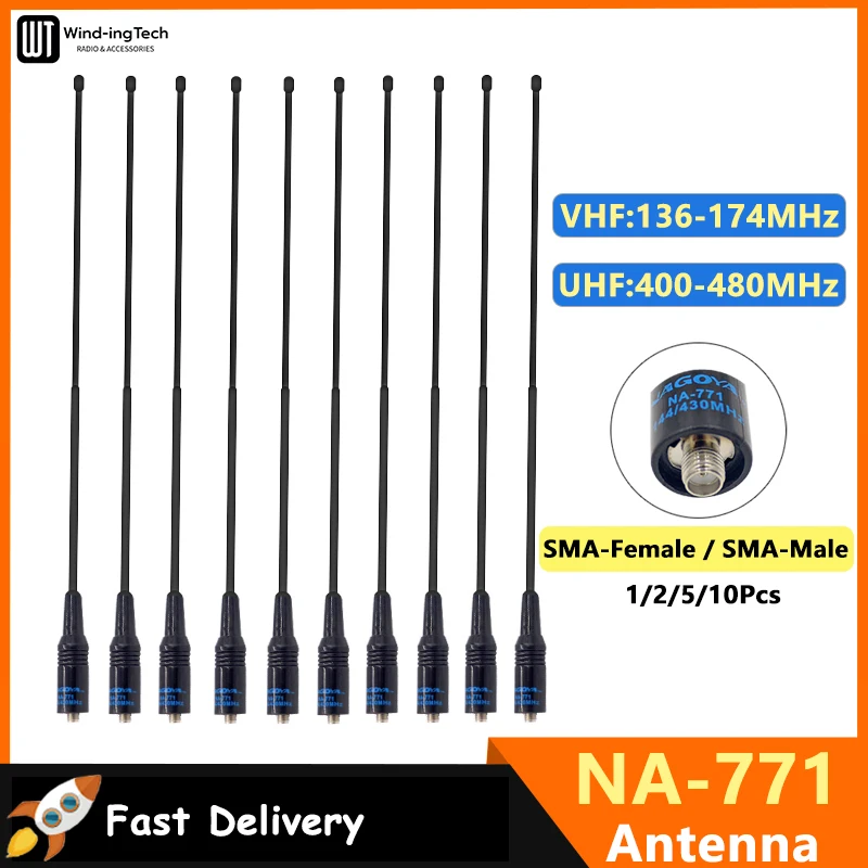 NA 771 Antenna Nagoya Gain Antenna VHF/UHF SMA Female/Male For Baofeng UV-82 UV-5R Walkie-Talkie Quansheng UV-K5 UV-K6 Ham Radio