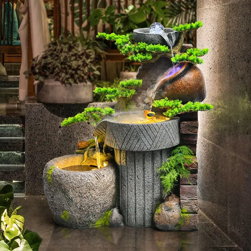 Large-scale Flowing Water Fountain Waterfall Landscaping Balcony Outdoor Courtyard Water Feature Fish Pond Ornaments