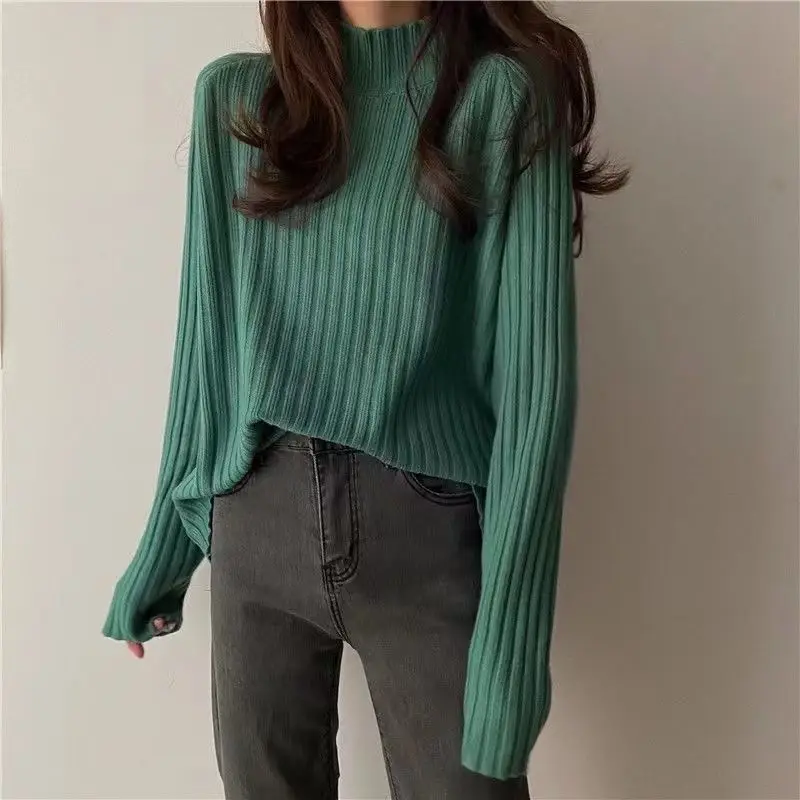 2023 New Autumn and Winter Fashion Minimalist Retro Half High Collar with Inner Sweater Temperament Commuter Women\'s Loose Top