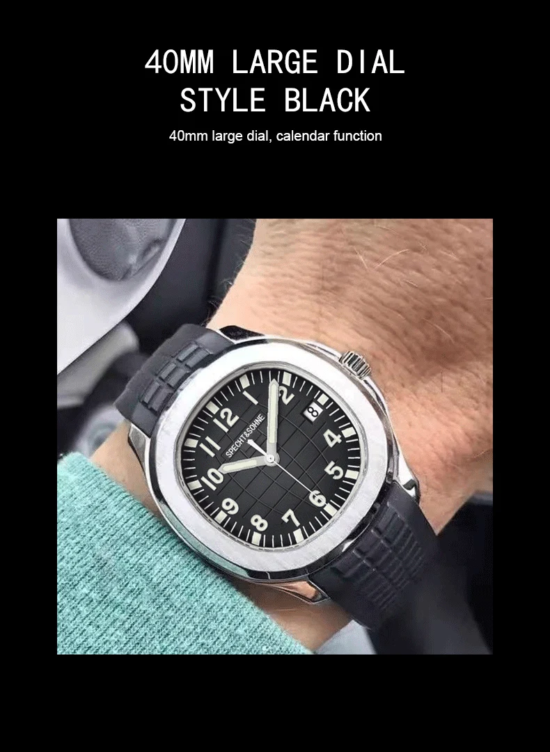 Specht&Sohne 2025, neue luxuriöse Herren-Mechanische Armbanduhr, Miyota 8215, Edelstahluhr, grüner Gummi-Saphir, Reloj Hombre – Detail 12