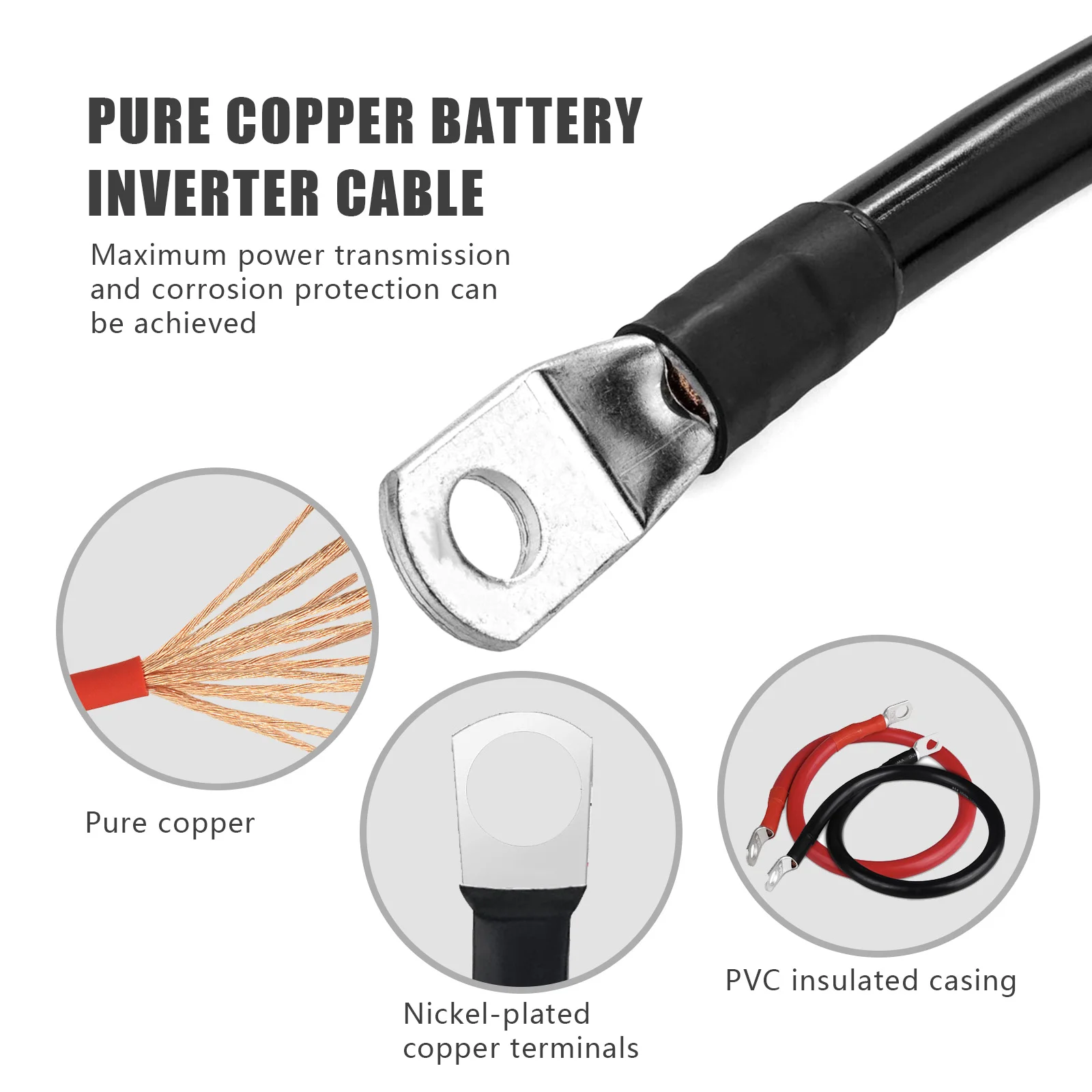 Battery Connection Cable 5AWG Super Soft Silicone Wire with Lug for Car Inverter,UPS,Battery Serie and Parallel Connect