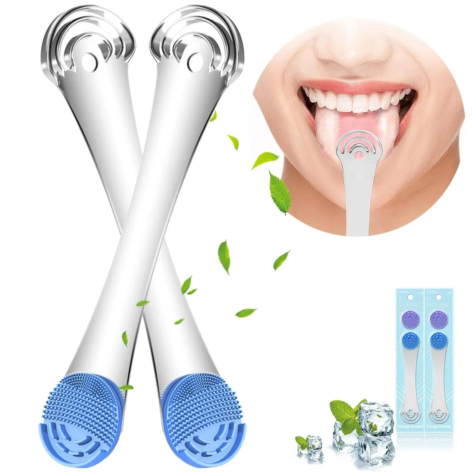 

2PCS Tongue Scrapers - Reduce Bad Breath, BPA Free, Dentist Recommended, Remove White Coating