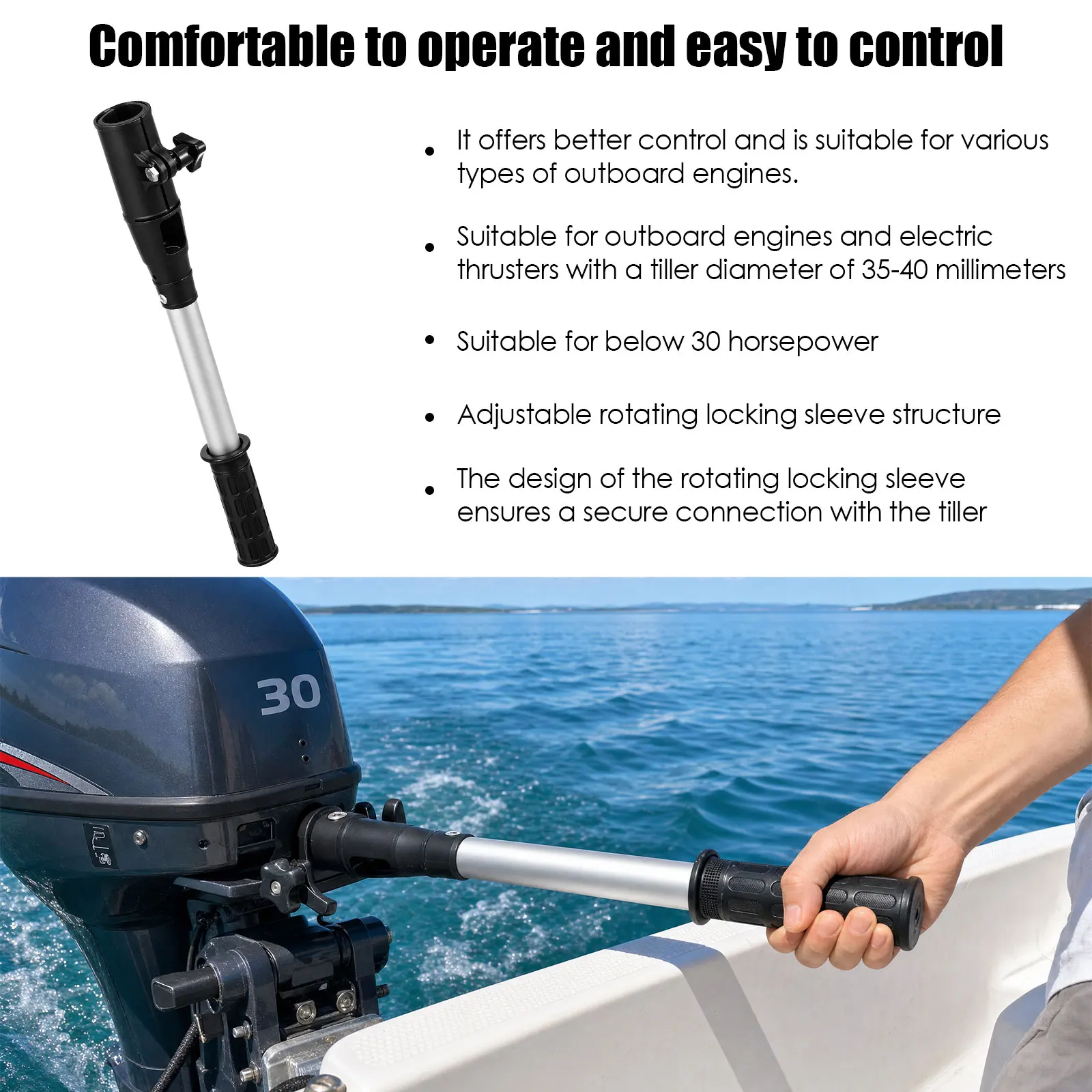 Outboard Motor Extension Tiller Handle 46cm Telescopic Steering Control for Marine Boat Electric Thruster Fishing DIY Upgrade