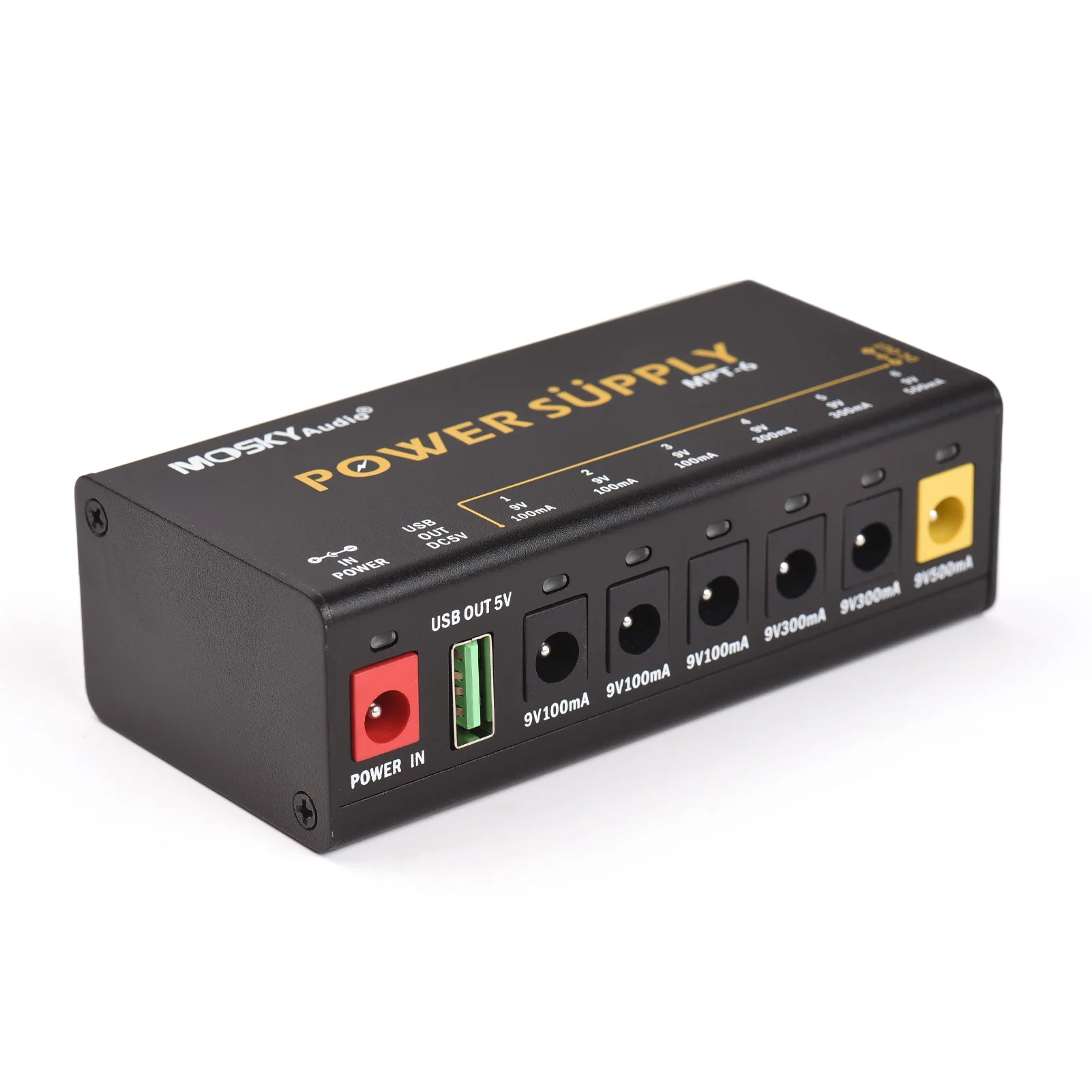 MOSKYAUDIO 6-Channel Guitar Pedal Power Supply with Independent Short Circuit Protection LED Power Indicator Pedal Board