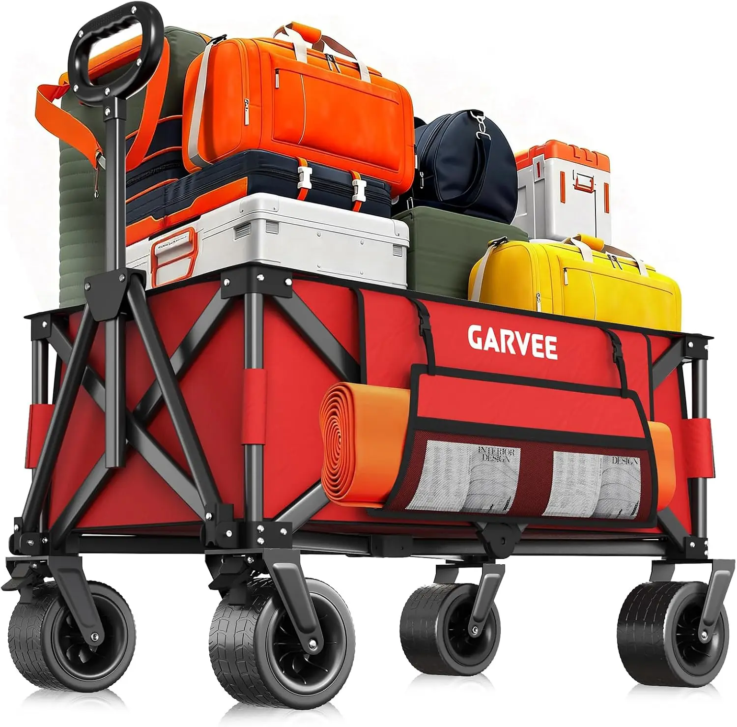 GarveeLife XXL Bollerwagen Faltbar Mit Bremsen 200L 200KG Belastbar, Rot