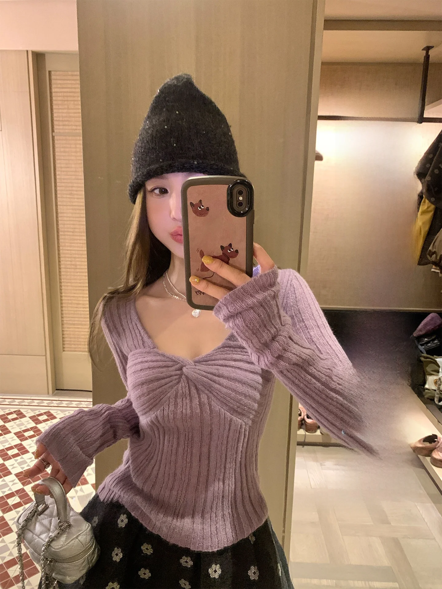 

V-Ne Knitted Sweater Women's Long Sve Twist Knot Texture Layering Spring 2026 New Sle Casual Comfortable Fit Knitwear