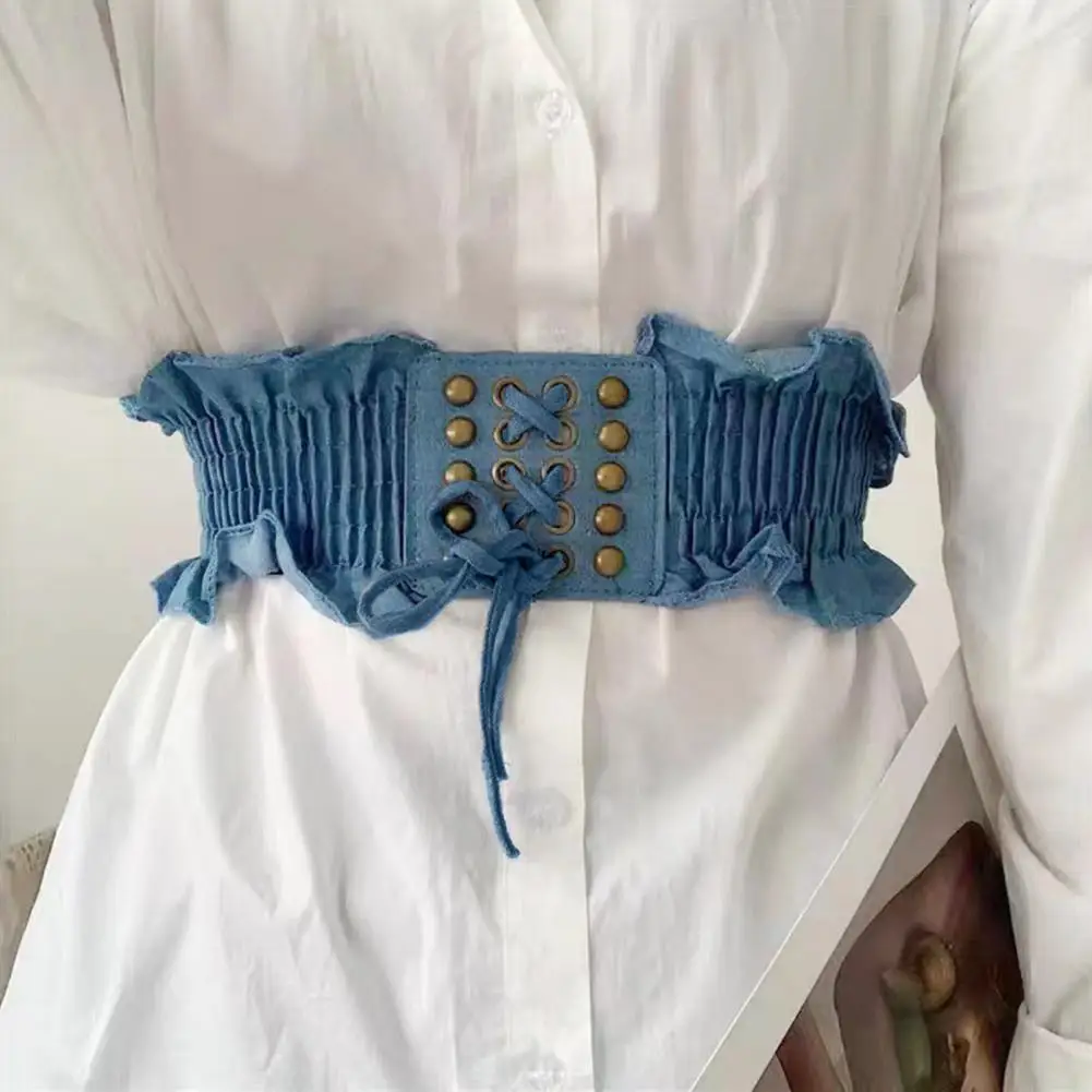 Cintura in vita di colore classico Cinture elastiche in denim stile punk per donna Cintura con gonna a corsetto con bordo largo Tessuto retrò per donna