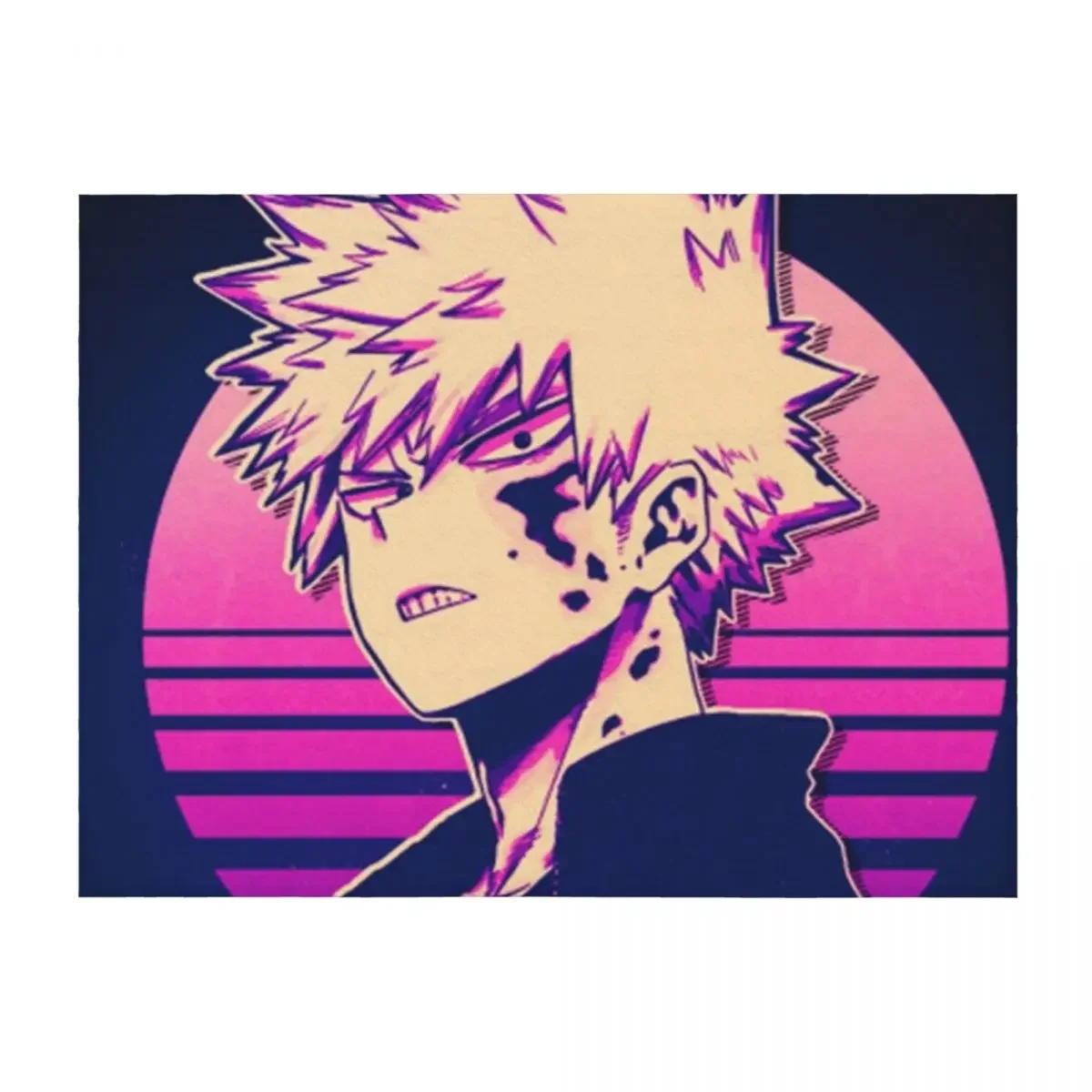 

Katsuki Bakugo 80s Vaporwave Throw Blanket Custom For Sofa Thin Kid'S Flannel Blankets