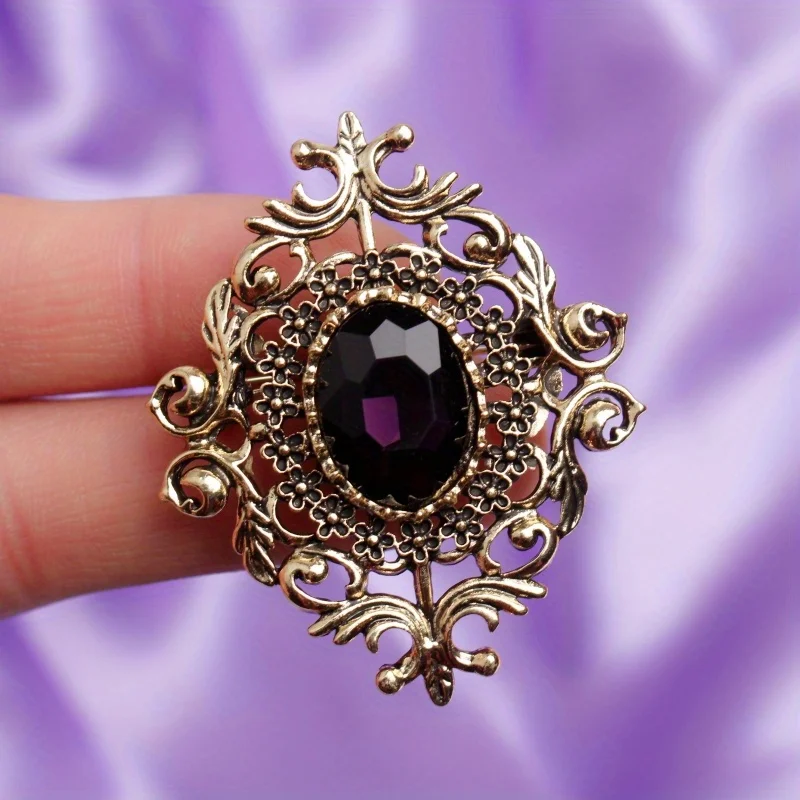 Retro Palace Luxury Purple Treasure Women\'s Suit Rhinestone Brooch and Corsage with Personalized Temperament