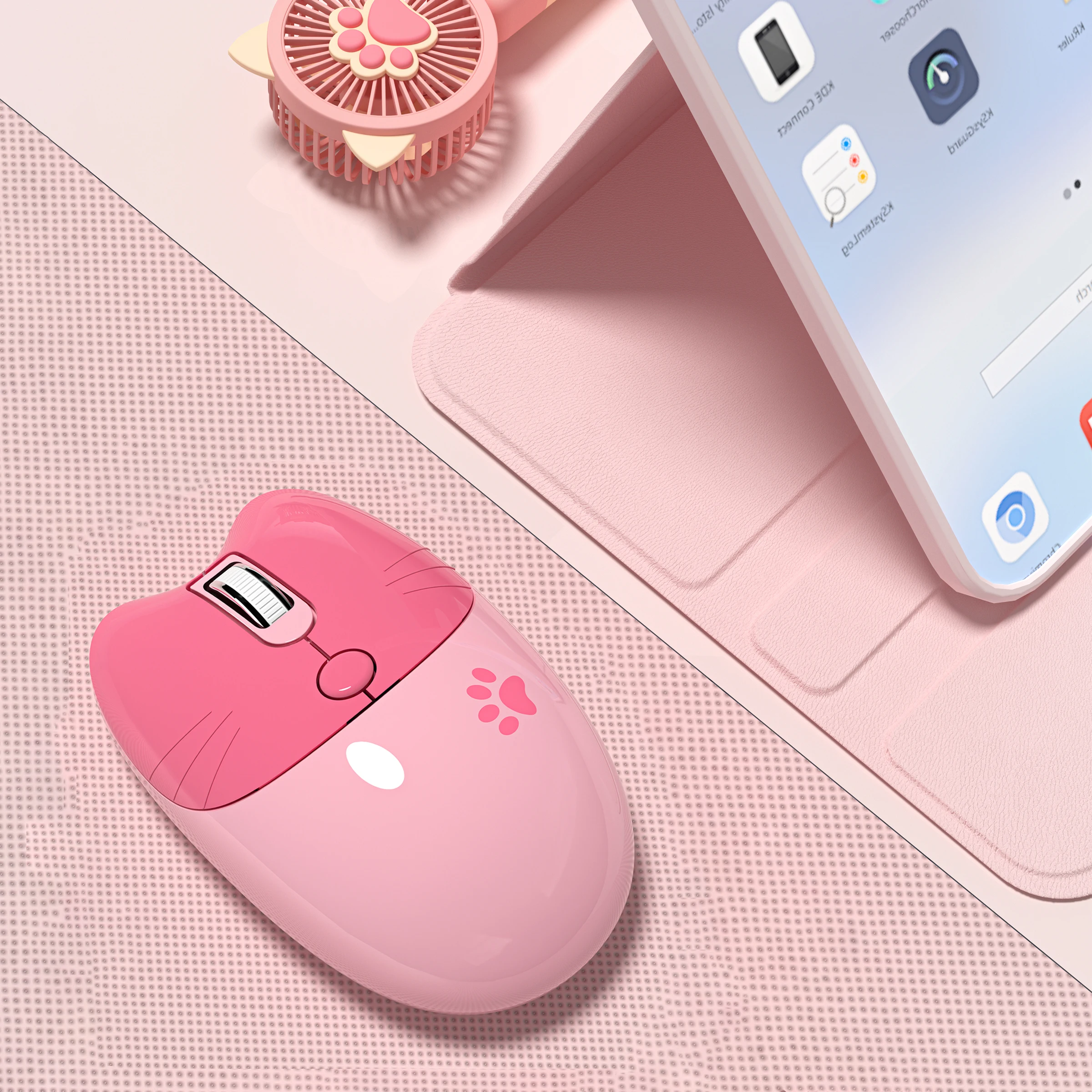 MOFii M3DM Pink Cat Dual Mode Wireless Mouse, 2.4G Bluetooth Dual Connection, Cute Portable 3 DPI Optical Mouse for Office Women