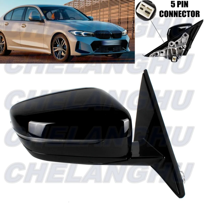 

Mirror Assembly For BMW G20 G28 330i M340i xDrive 2019 2020 2021 2022 2023 Right Side 5Pins Black Painted Heated Power Fold