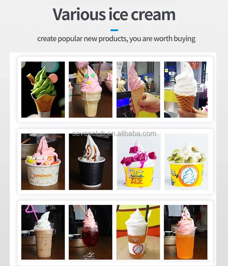 Máquina comercial de fazer sorvete duro e macio, nova condição, iogurte, leite, chocolate, componentes de núcleo, motor