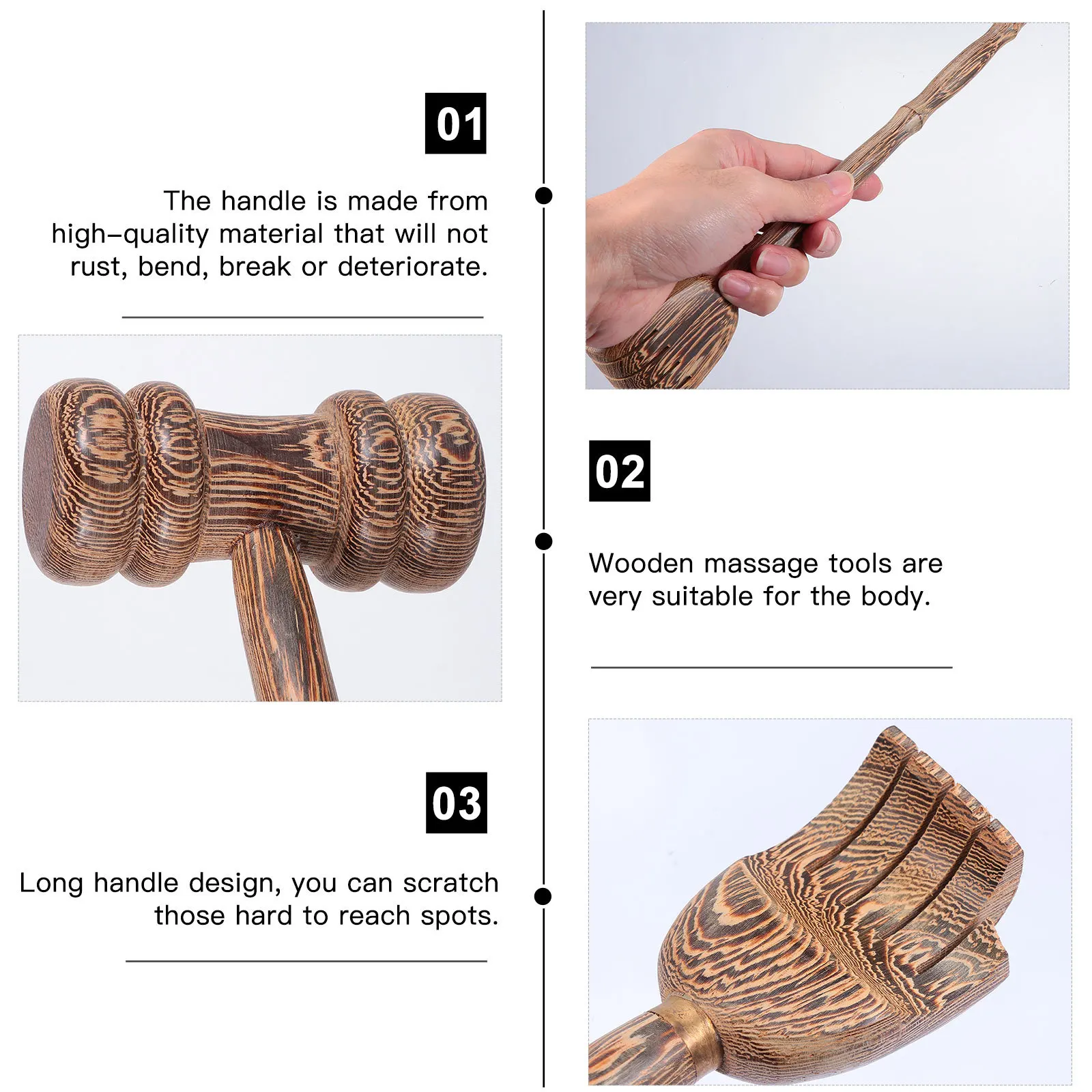 2Pcs Wood Back Scratcher Double-Head Handheld Massage Hammer Dual-Use Body Muscle Relaxation Massager Stick Wood Body Massager