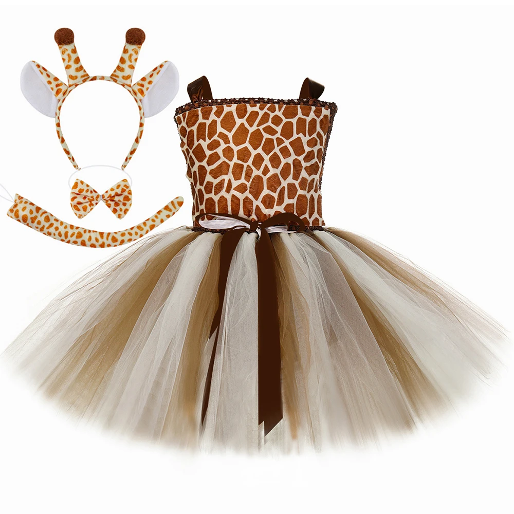 Girls Giraffe Costume Kids Halloween Zoo Animal Tutu Dress Outfit Brown Toddler Baby Girl Perform Birthday Jungle Party Dresses