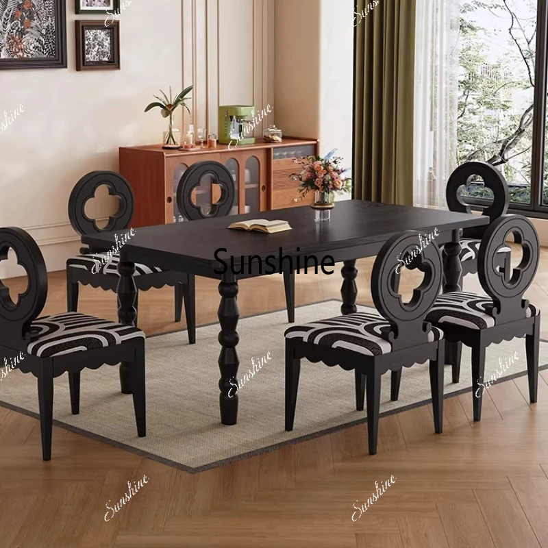 

French medieval solid wood dining table rectangular living room, household small apartment retro dining table