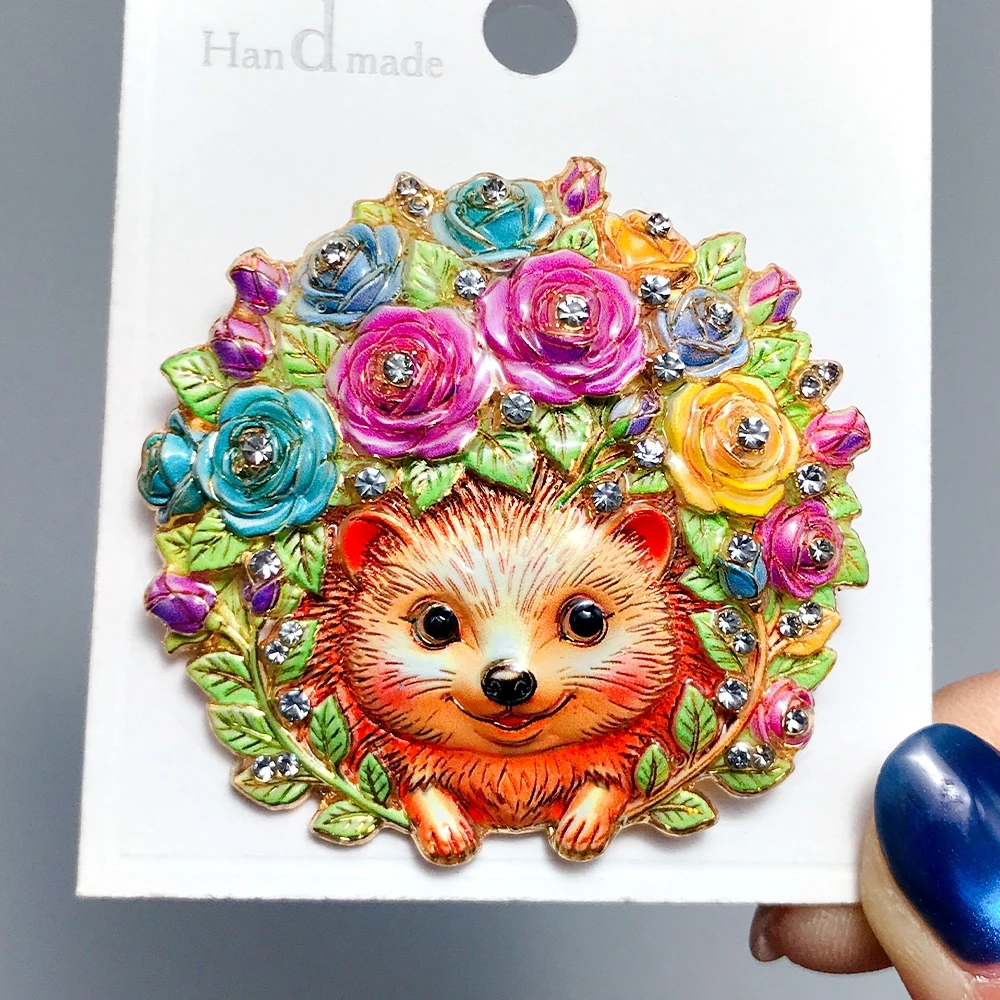 Flowers Hedgehog Squirrel Brooches Pins Enamel Rhinestone 2 Color Cute Animal Brooch For Women Men Fashion Jewelry Gifts