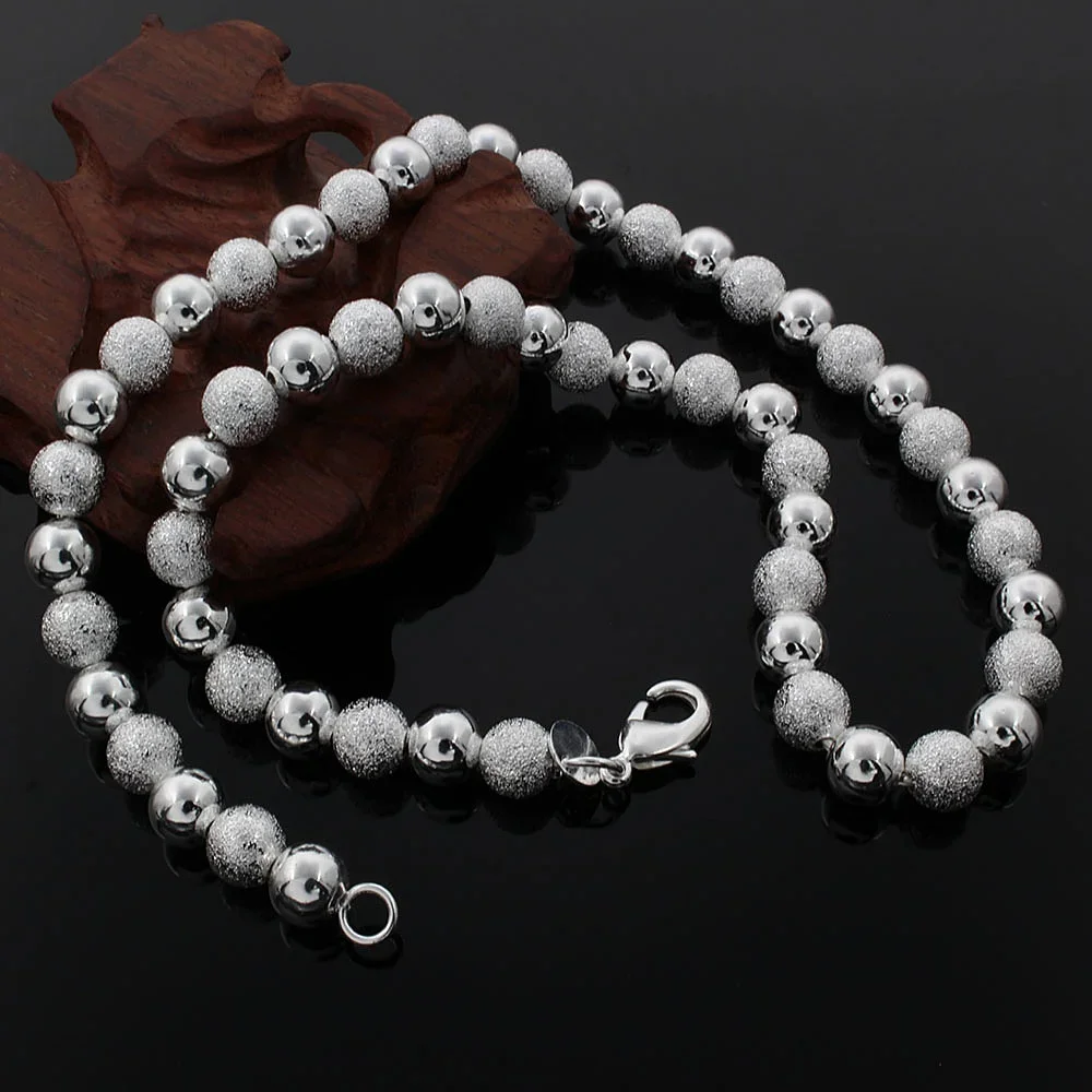 Hot Original 8MM frosted smooth beads chain 925 Sterling Silver Necklaces for woman Fashion Jewelry Gifts wedding accessories