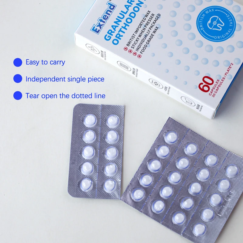 

60 капсул стоматологический воск для брекетов, анти-шлифовальный пищевой воск для протезов, индивидуальная упаковка, превосходная гигиена для брекетов, кронштейн