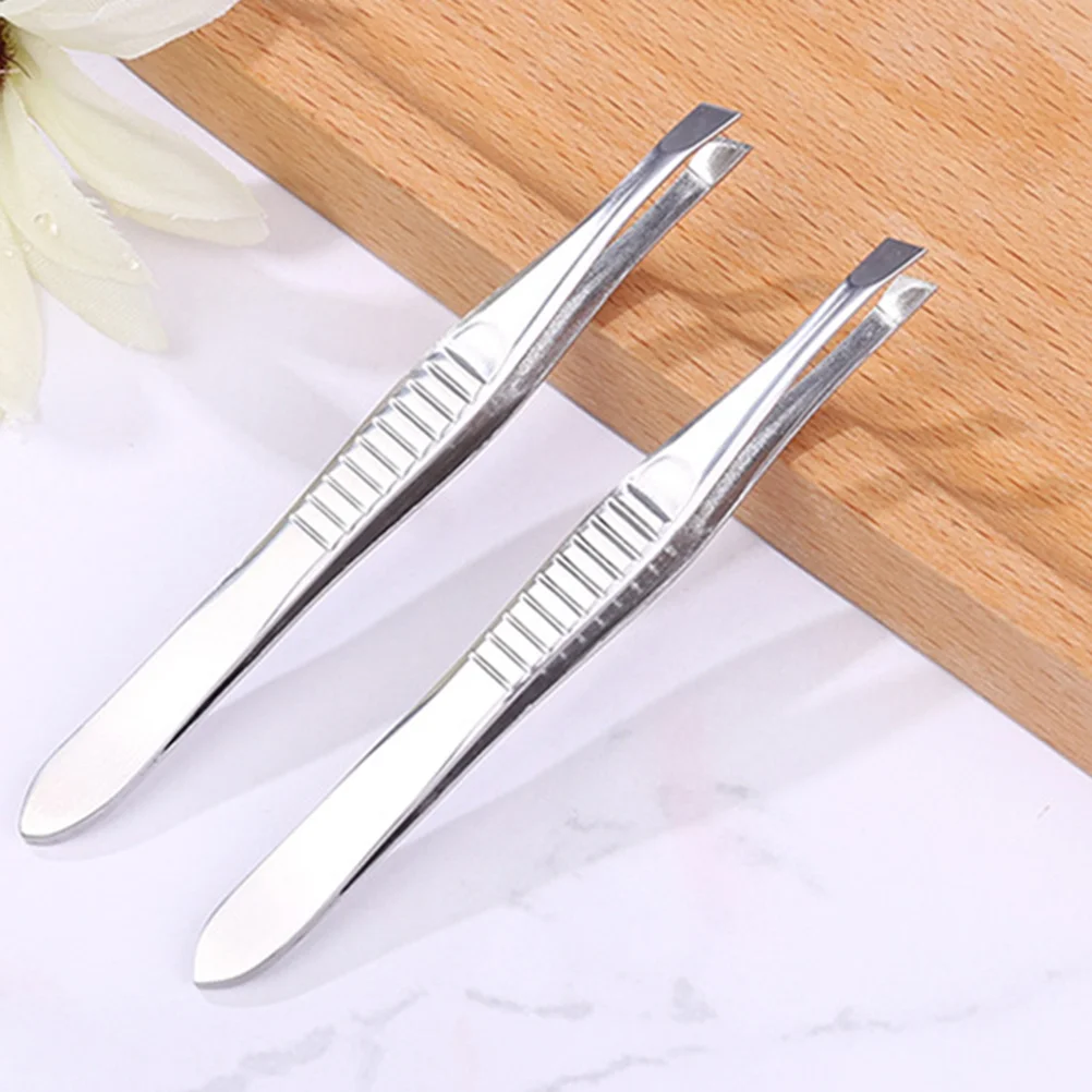 2 Stuks Rvs Bevel Wenkbrauw Clip Ontharing Gezicht Wenkbrauw Klem Pincet Makeup Tools (Willekeurige Kleur)