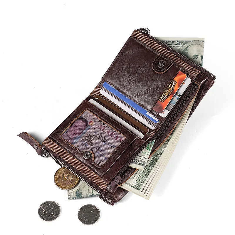 YETTIES Men's Short RFID Leather Wallet, Top Grain Cowhide Card Holder, Compact Bifold Money Clip Purse with Multiple Slots