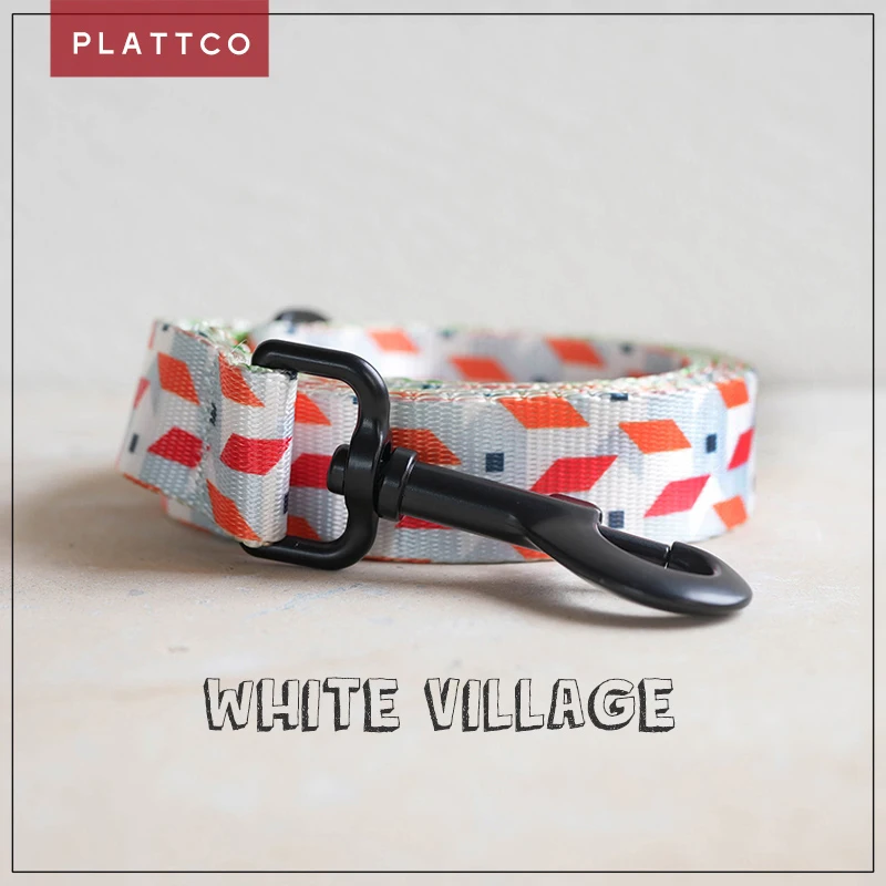 PLATTCO  personalized color printing  WHTTE VILLAGE imitation nylon print pet leash for small medium large dogs 5 size PDL330