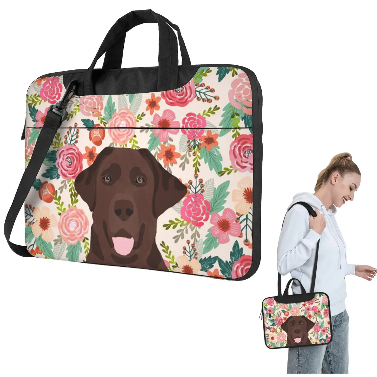 

Шоколадная лабораторная голова собаки с цветочным принтом, лабрадор ретривер, сумка через плечо для ноутбука, сумка для компьютера, устойчивая защитная сумка для ноутбука