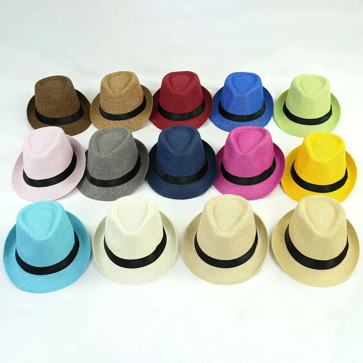 Summer Straw Panama Fedora Hat Family Matching Sun Cap Breathable Beach Hat for Women Men Kids Cuban British Style