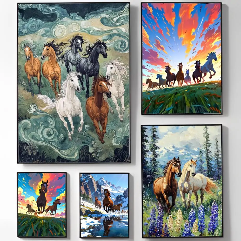 Fashion Diverse Horse Adorable Animals Poster High-definition Art Sticker Self Adhesive Waterproof Home Decoration