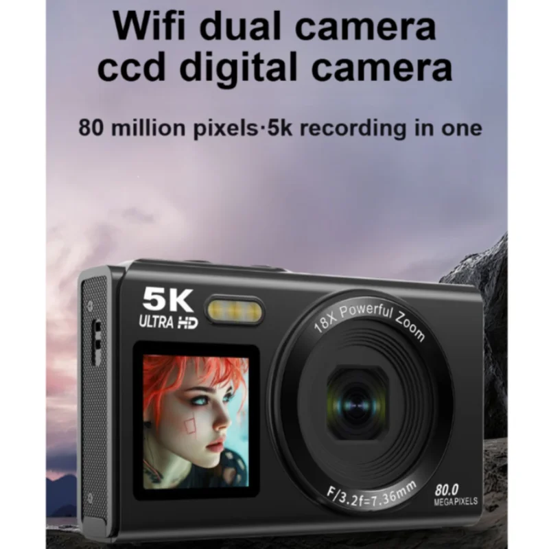 Digital Camera 5K 80MP HD Wifi Portable Dual Screen Selfie Video Recorder For Photography For Adult Student