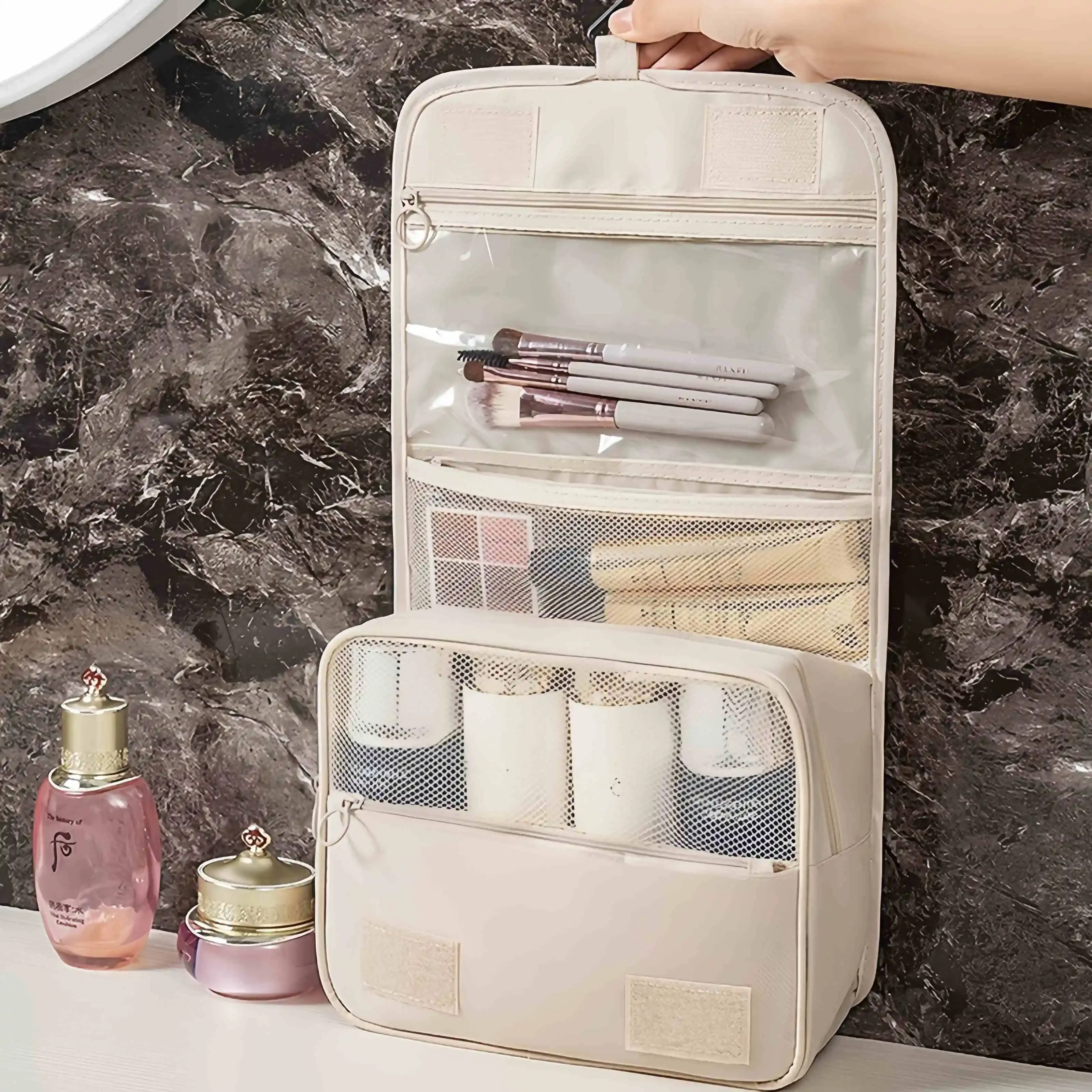 

Capacity Dry Wet Separation Handheld Storage Bag Washable Bag Large Travel Multi Functional Hanging Makeup Bag With Hanging