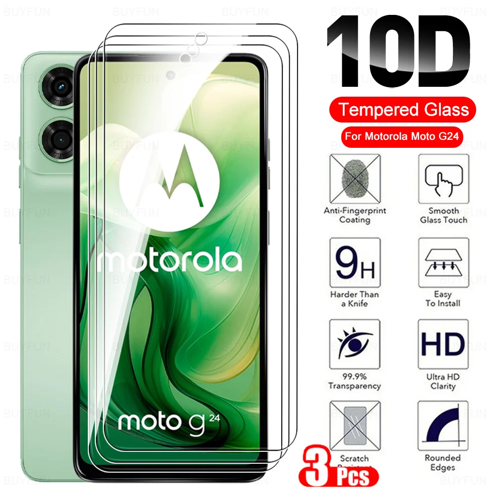 3Pcs Full Cover Glas For Motorola Moto G24 Screen Protector Tempered Glass Moto Rola MotoG24 Power G 24 24G G24Power 4G 6.56inch