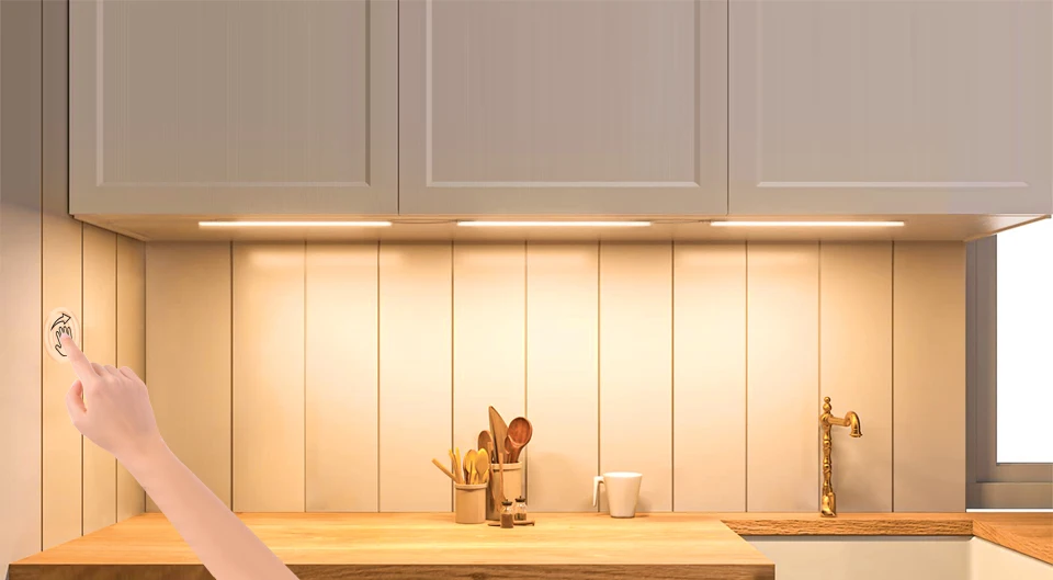 30/40/50CM LED Kitchen Cabinet Light 12V Aluminium Bar Lamp Tube With Penetrable Wood 25mm Touch Motion Sensor Dimmiable Switch
