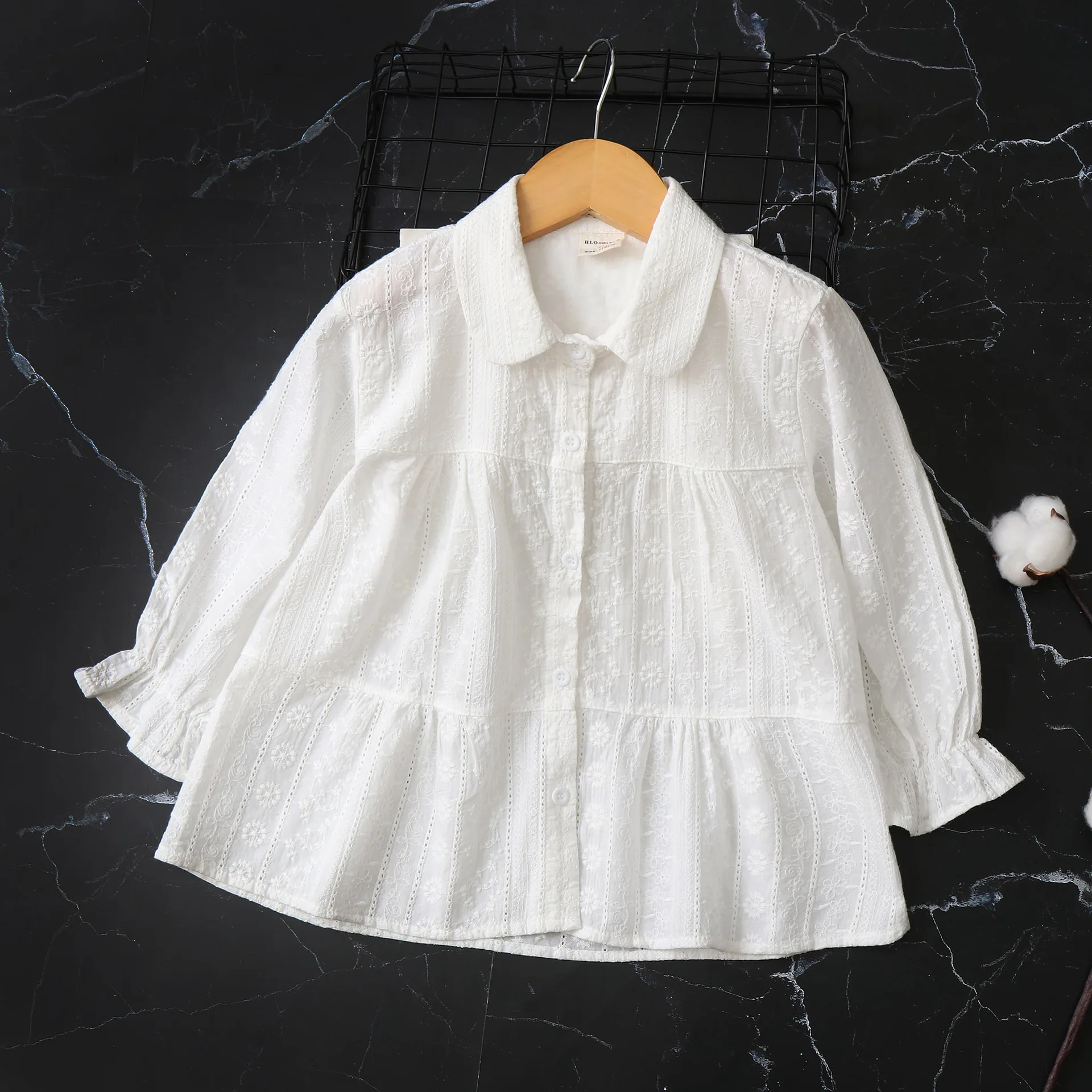 

Small flower embroidered girls blouse long-sleeved children's shirt 2024 autumn new