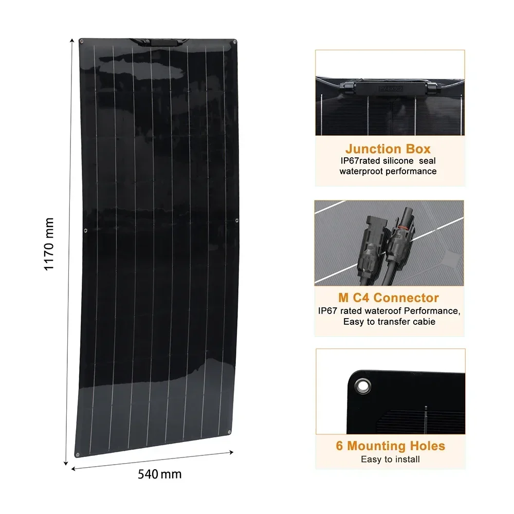 Солнечная панель 12 В 120 Вт 240 Вт Гибкие платы Solares Монокристаллическая солнечная батарея 12 В 24 В Зарядка аккумулятора Домашние комплекты