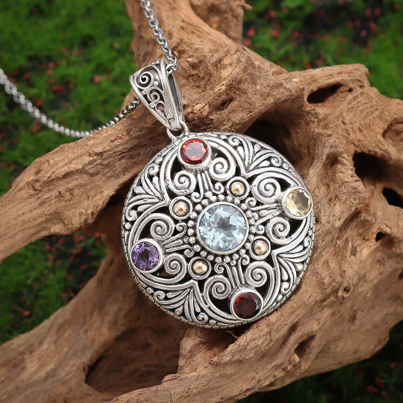 Retro Fashion Elegant Colorful Zircon Pendant Necklace Women Casual Party Jewelry Gift