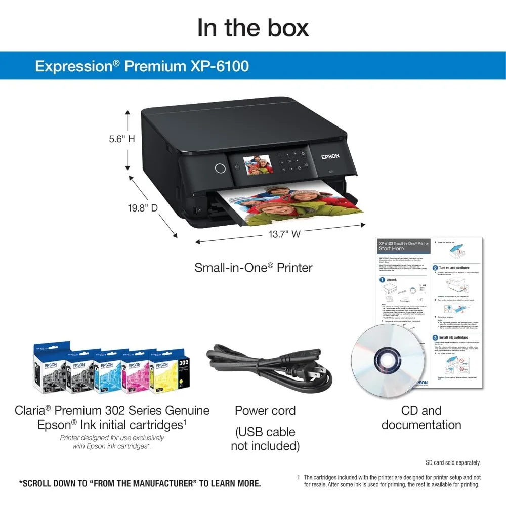 Expression Premium XP-6100 Wireless Color Photo Printer with Scanner and Copier, Black, Medium