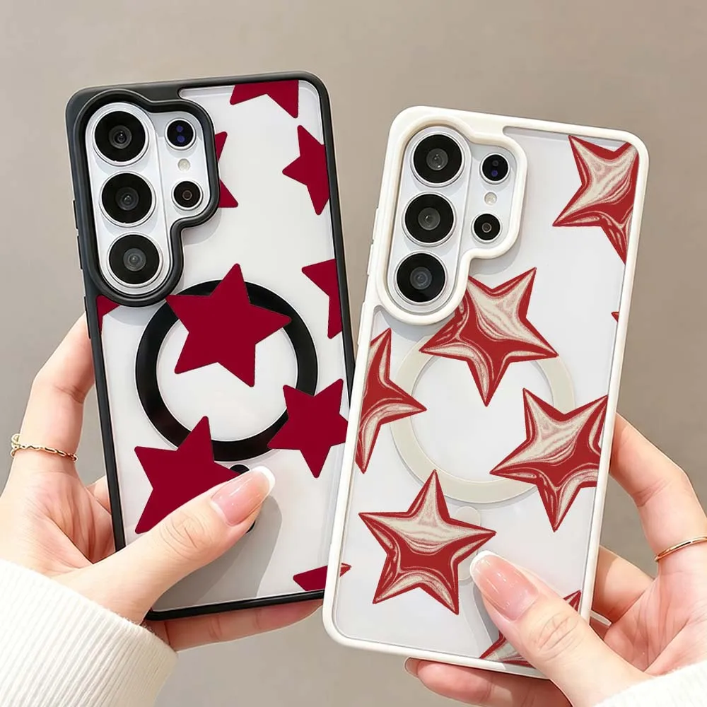 Red Star Pattern Phone Case For Samsung Galaxy S26 S25 S24 S23 FE Plus Ultra Wireless Charge Magnetic Magsafe Cover