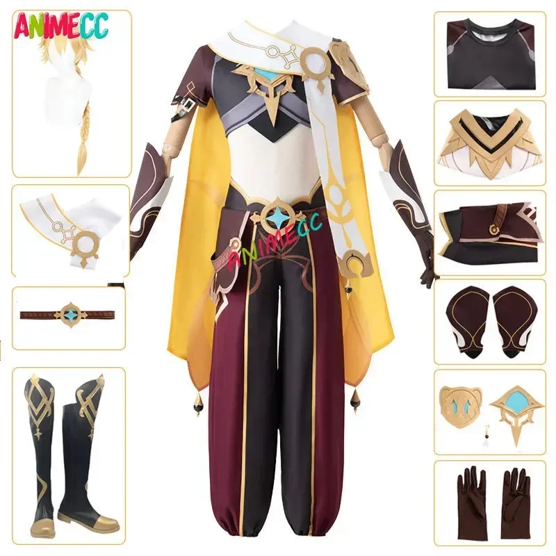 

КосплейANIMECC в наличии S-XL Путешественник Aether Genshin Impact Сора Конг Косплей Костюм Парик Аниме Игра Хэллоуин Вечеринка Наряд для