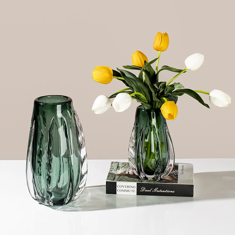 

A1 Green Glass Vase Transparent Crystal Vase Flower Arrangement Accessories Terrarium Flower Pot Home Decoration Accessories