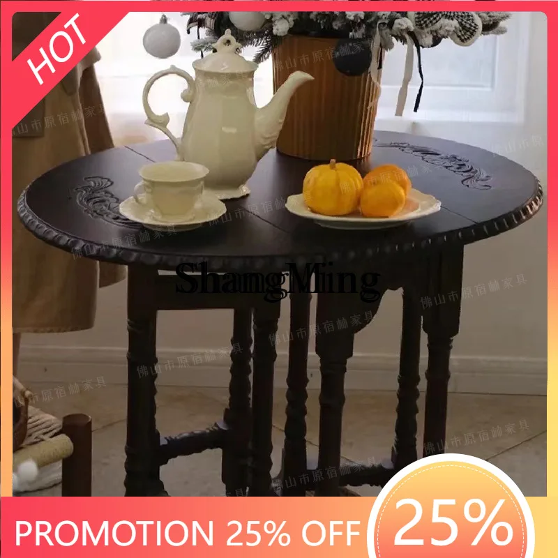 

FG retro folding butterfly table small apartment oval solid wood home coffee table balcony tea table