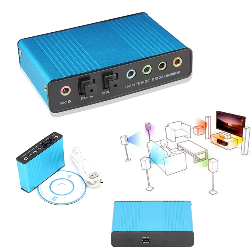 External USB 5.1 Audio Sound Card Optical Fiber Laptop PC Sound Card S/PDIF for HTPC Home Theatre Video Game