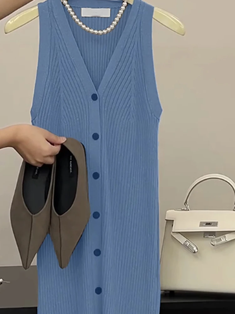 Faionable Color Hepburn Sle Dr Casual V-Ne Svel Malha Dr Confortável Viaje High-End Feel Feminino...