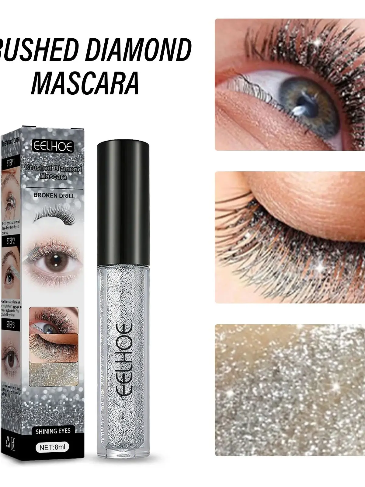 5pcs Diamond Glitter Mascara Quick Dry Long Lasting Waterproof Curling Thick Shiny Eyelash Sexy Mascara Stereotyping For Makeup