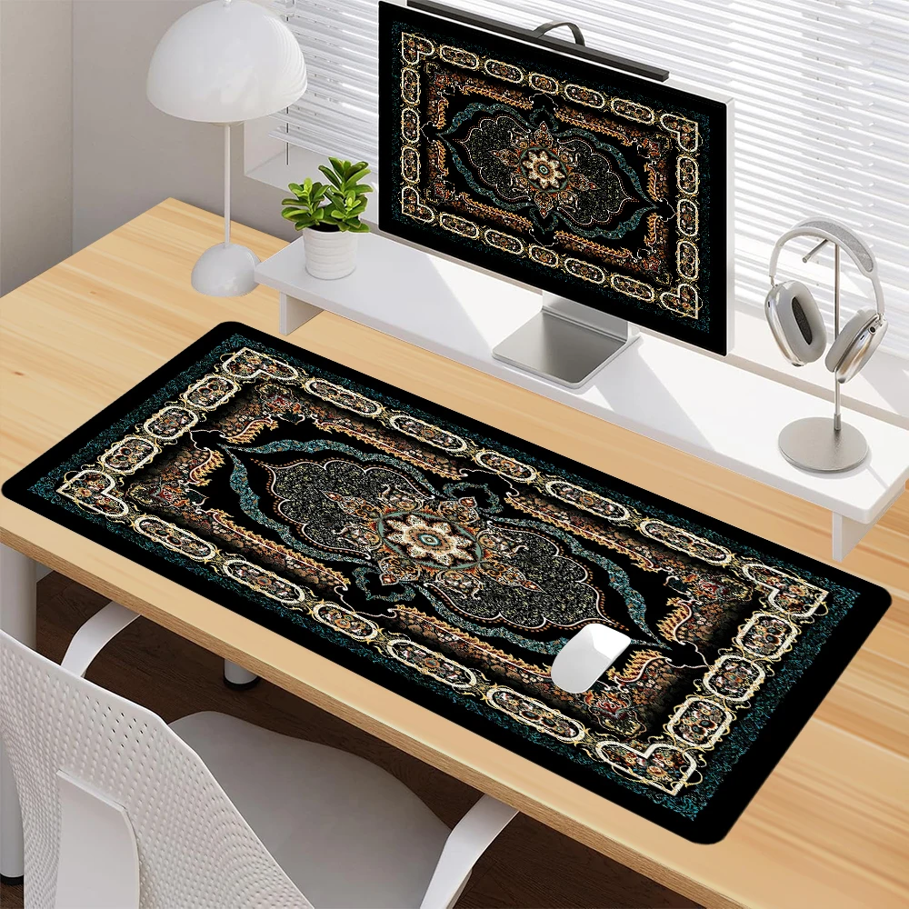 

Boho Style Mouse Pad Large Desk Accessories Desk Pad Rubber Base with Stitched Edge Mousepad Non-Slip Deskpad for Office